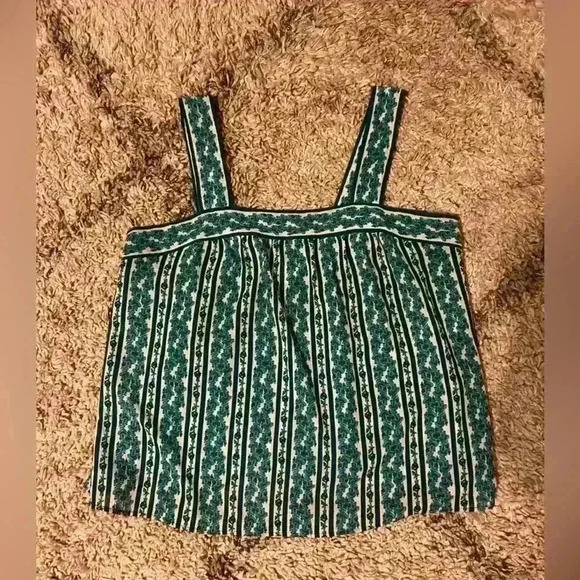 Chelsea &  Violet Green & White Stripped Floral Sleeveless Halter Blouse size L - Picture 6 of 7